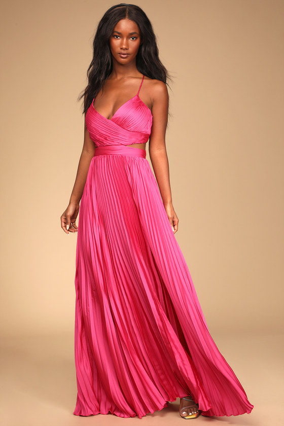 Pink Maxi Dress - Pleated Maxi Dress ...
